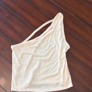 American Eagle Outfitters One-Shoulder Ribbed Tank Top - Light Cream